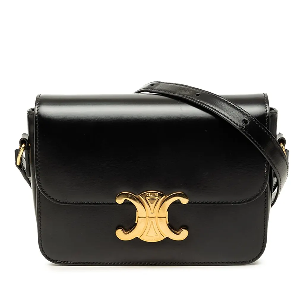 Celine Teen Shiny Calfskin Triomphe Crossbody Black Leather Very good - Front View