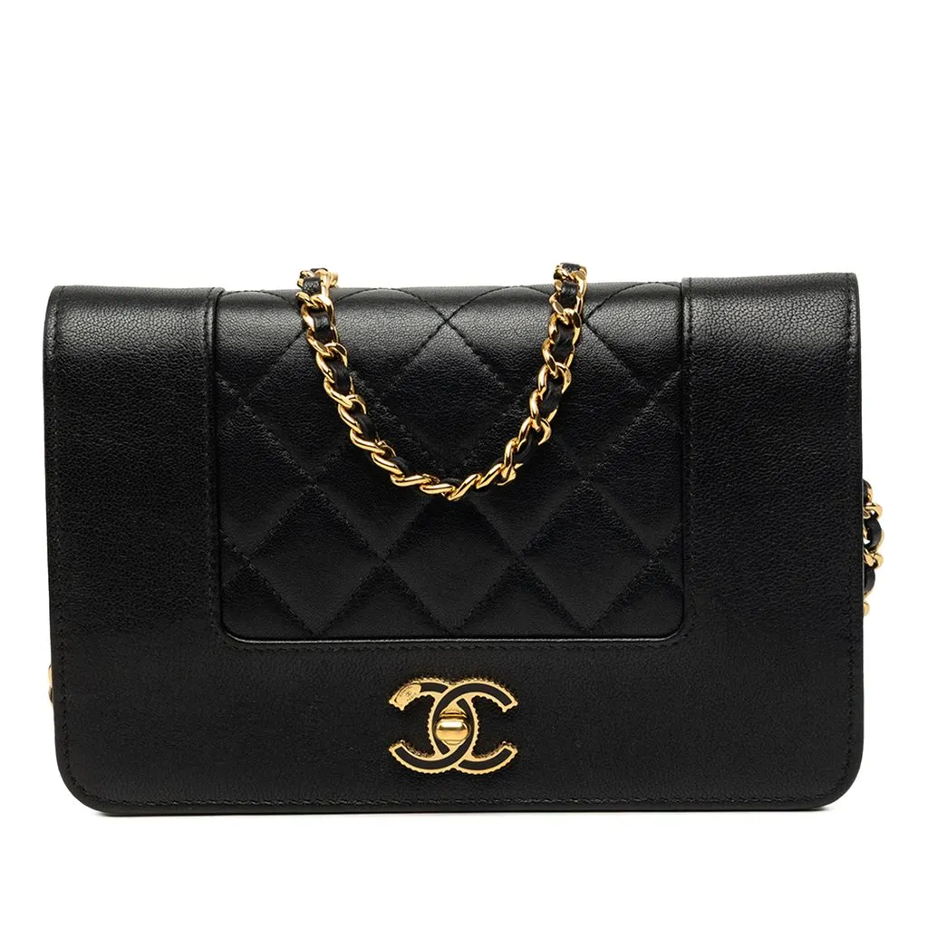 Chanel Quilted Lambskin Mademoiselle Wallet on Chain Black Leather Very good - Front View