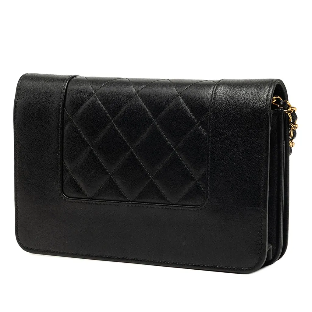 Chanel Quilted Lambskin Mademoiselle Wallet on Chain Black Leather Very good - Back View