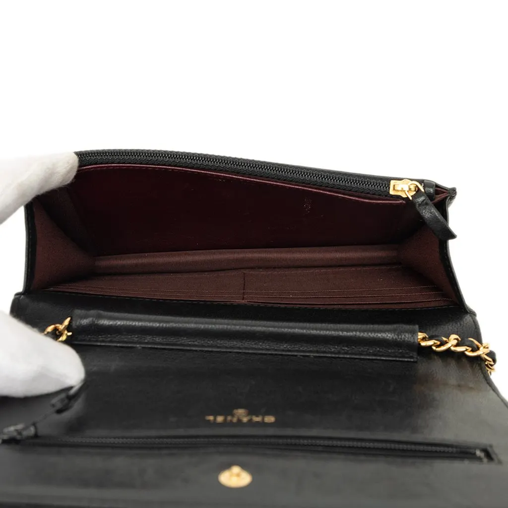 Chanel Quilted Lambskin Mademoiselle Wallet on Chain Black Leather Very good - Model View