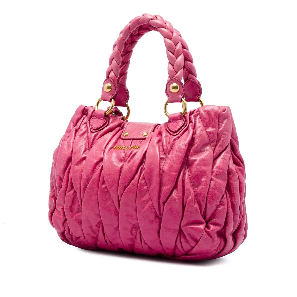Miu Miu Matelasse Lambskin Coffer Satchel Pink Leather Good - Back View