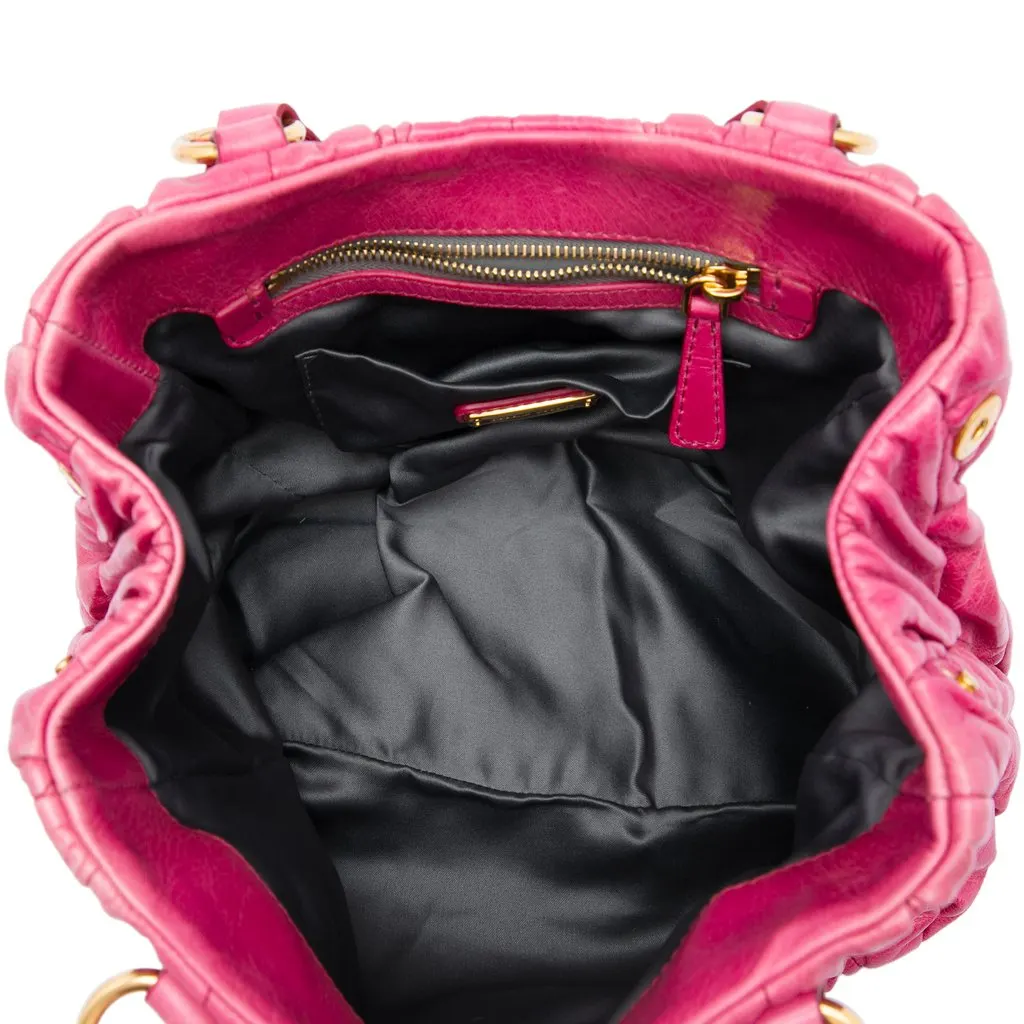 Miu Miu Matelasse Lambskin Coffer Satchel Pink Leather Good - Model View
