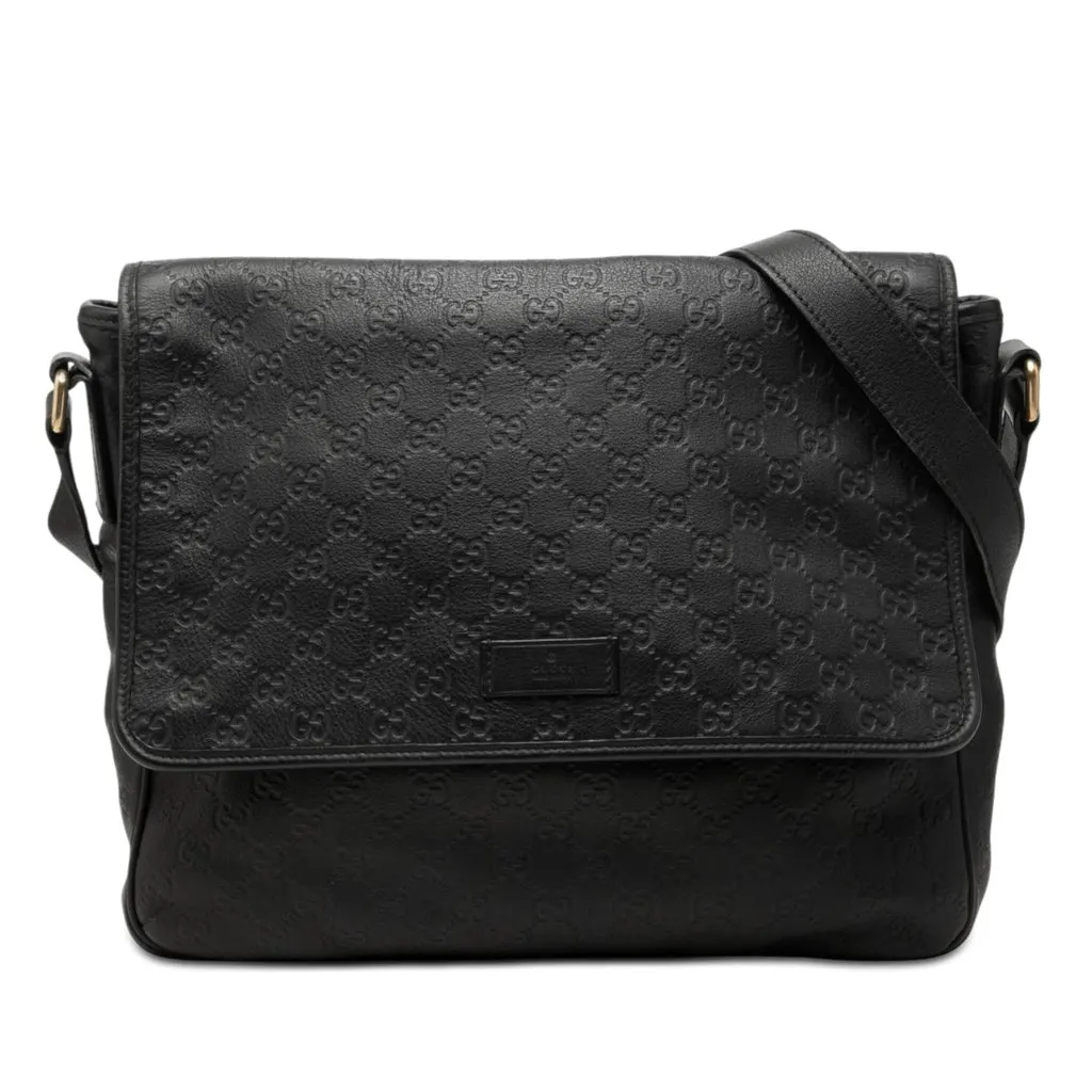 Gucci Guccissima Messenger Bag Black Leather Very good - Front View
