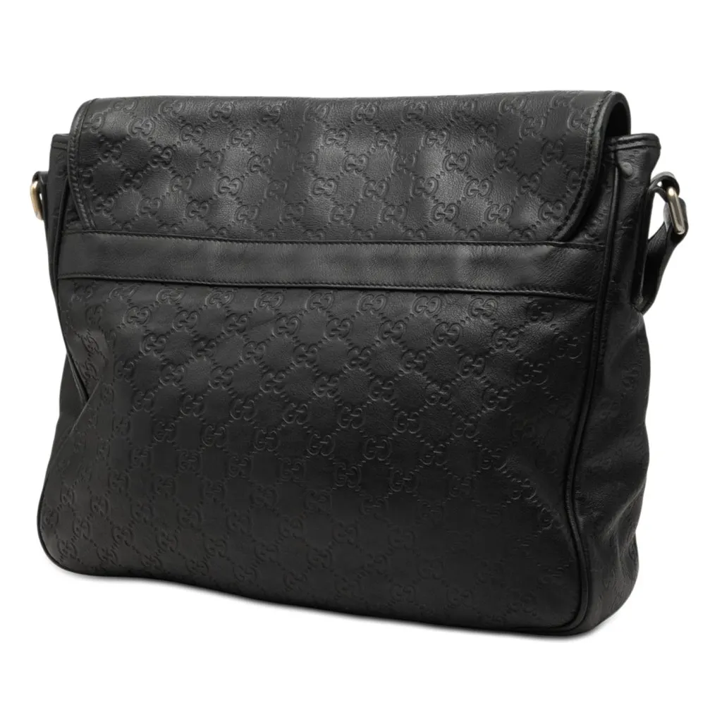Gucci Guccissima Messenger Bag Black Leather Very good - Back View