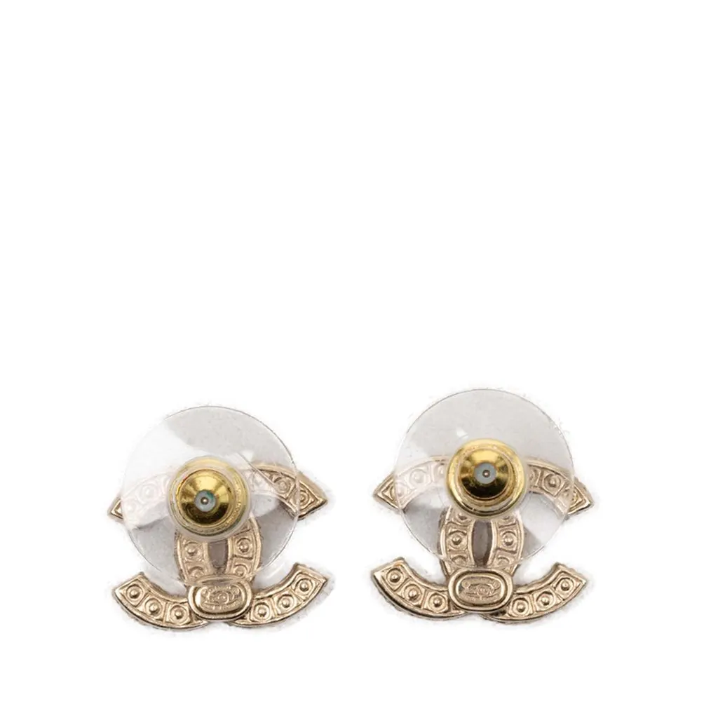 Chanel CC Gold Plated Faux Pearl Strass Bullet Backs Earrings Gold Metal Very good - Back View