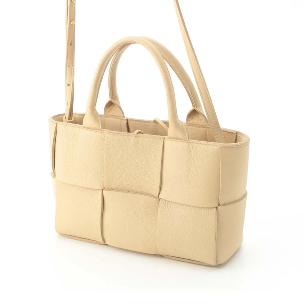 Bottega Veneta Small Lambskin Maxi Intreccio Arco Tote Beige Leather Very good - Back View
