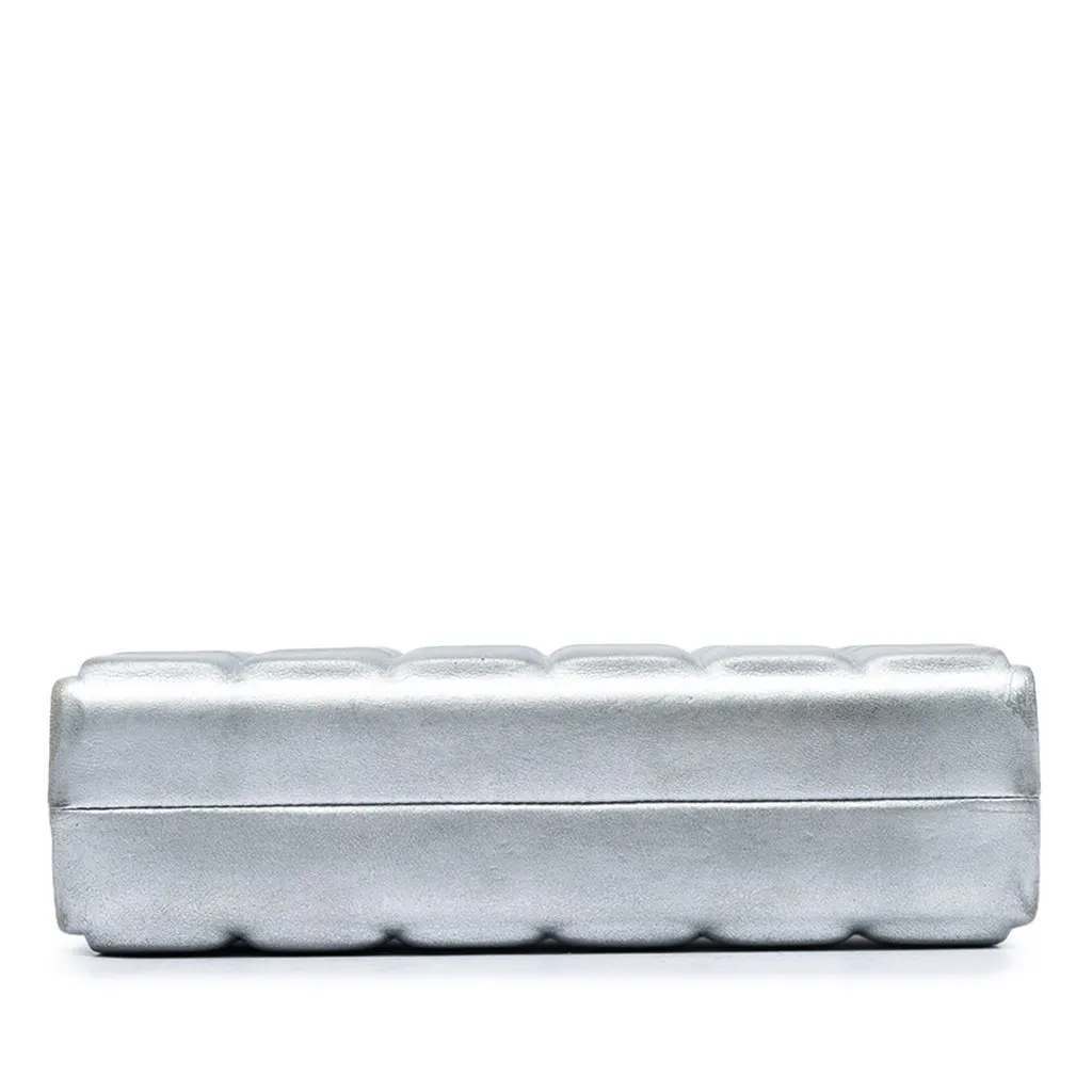 Chanel Chocolate Bar Metallic Lambskin Frame Clutch with Chain Silver Leather Very good - Inside View