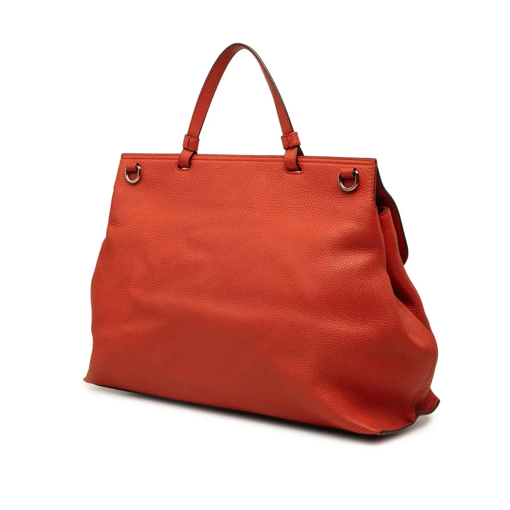 Gucci Large Calfskin Bamboo Daily Satchel Orange Leather Good - Back View