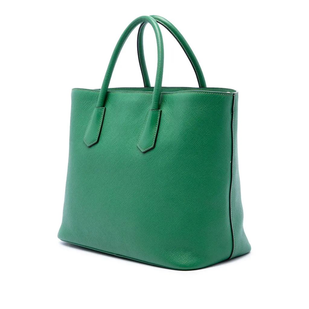 Prada Saffiano Cuir Front Pocket Convertible Tote Green Leather Good - Back View