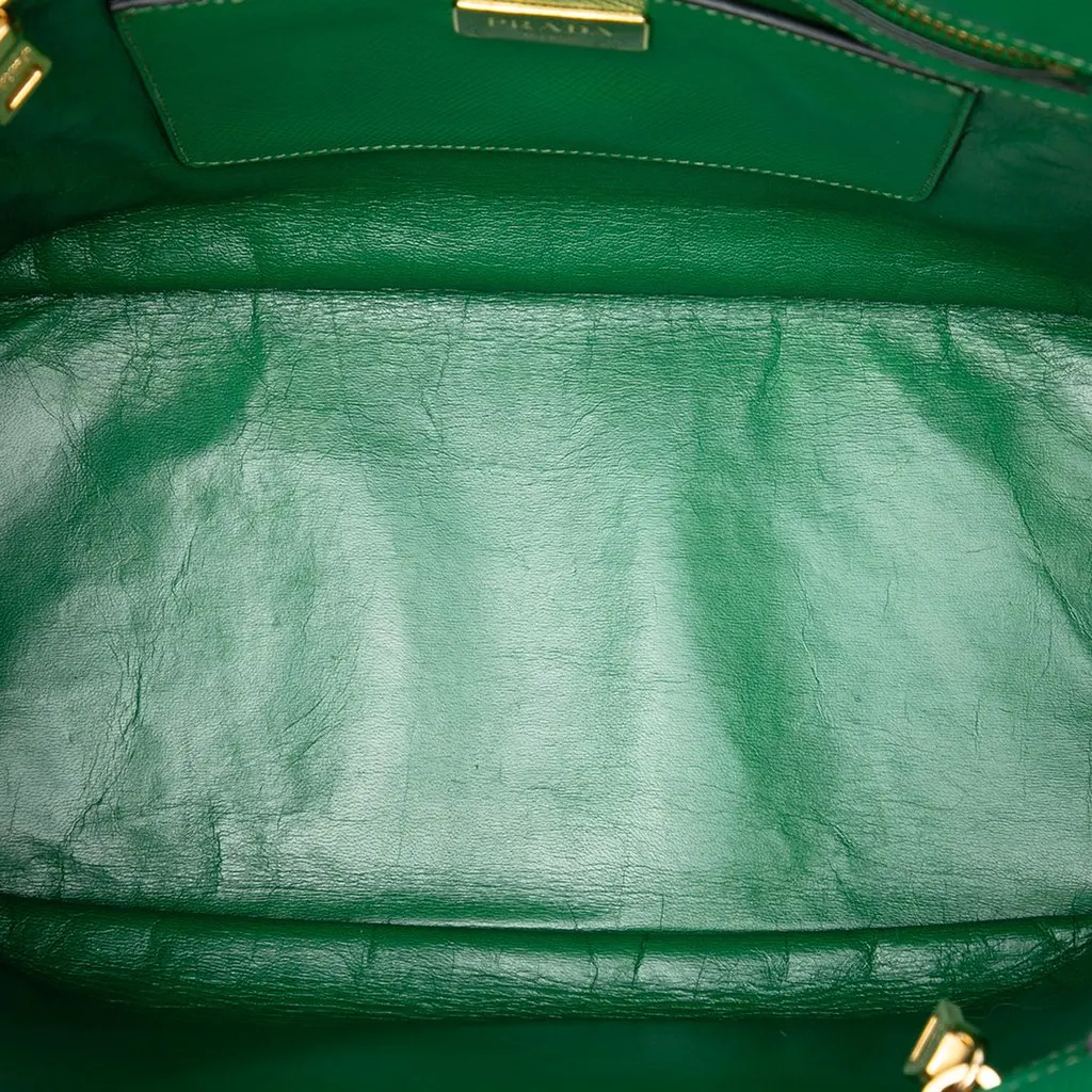 Prada Saffiano Cuir Front Pocket Convertible Tote Green Leather Good - Model View