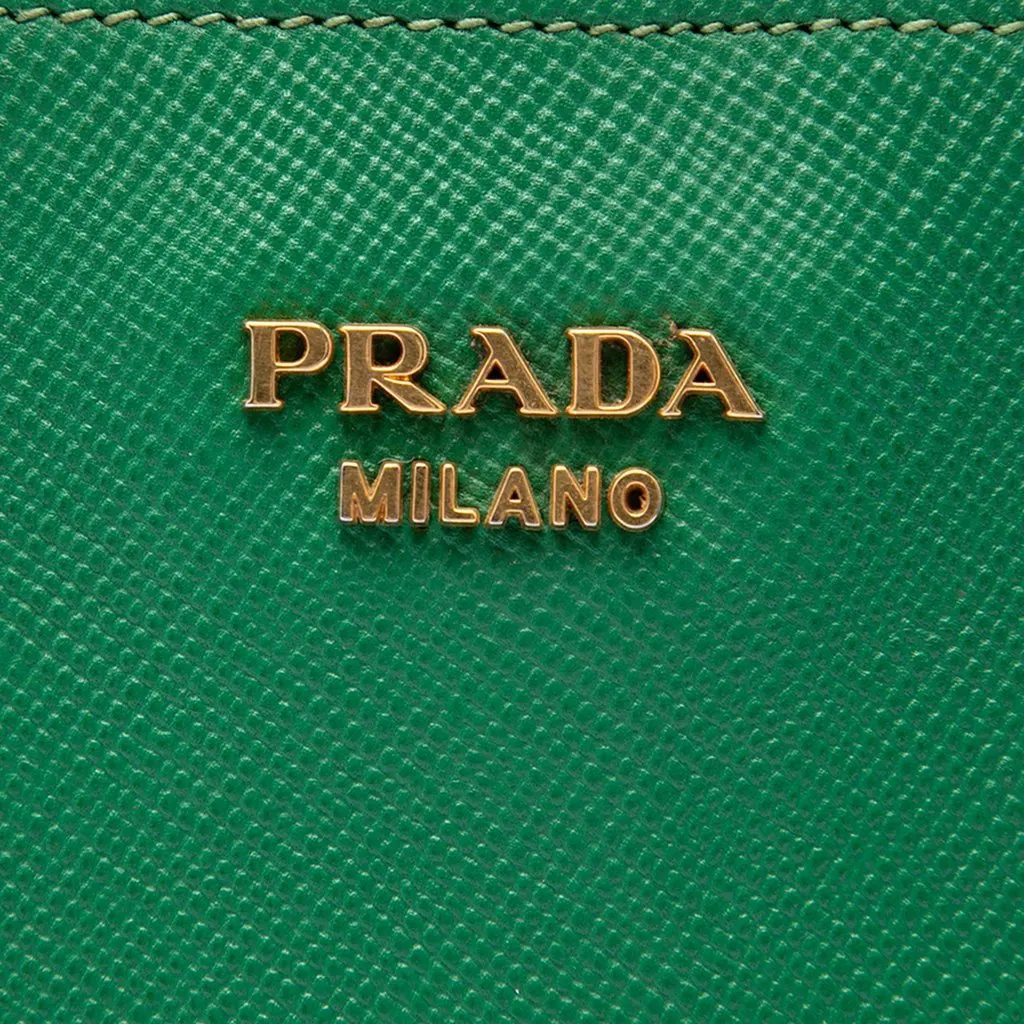 Prada Saffiano Cuir Front Pocket Convertible Tote Green Leather Good - Box View