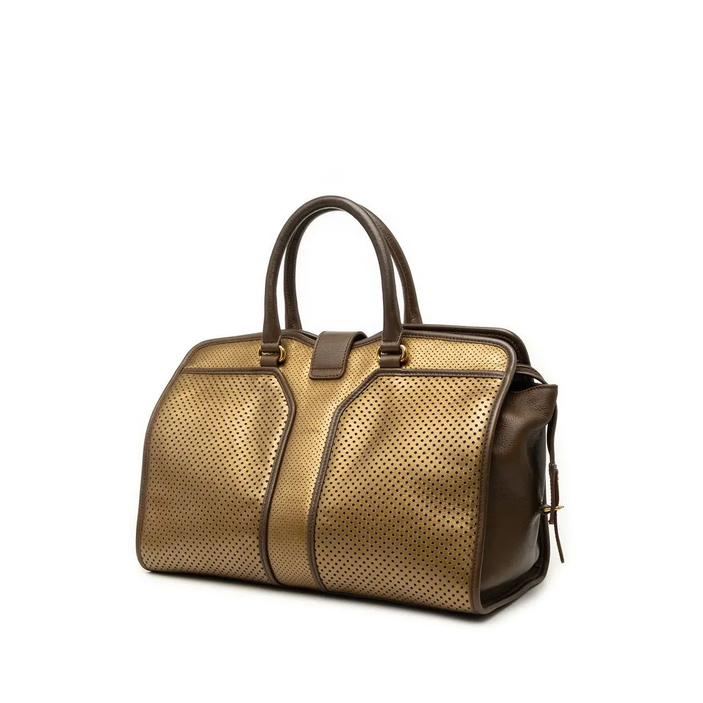 Saint Laurent Medium Perforated Metallic Leather Cabas Chyc Tote Gold Leather Very good - Back View