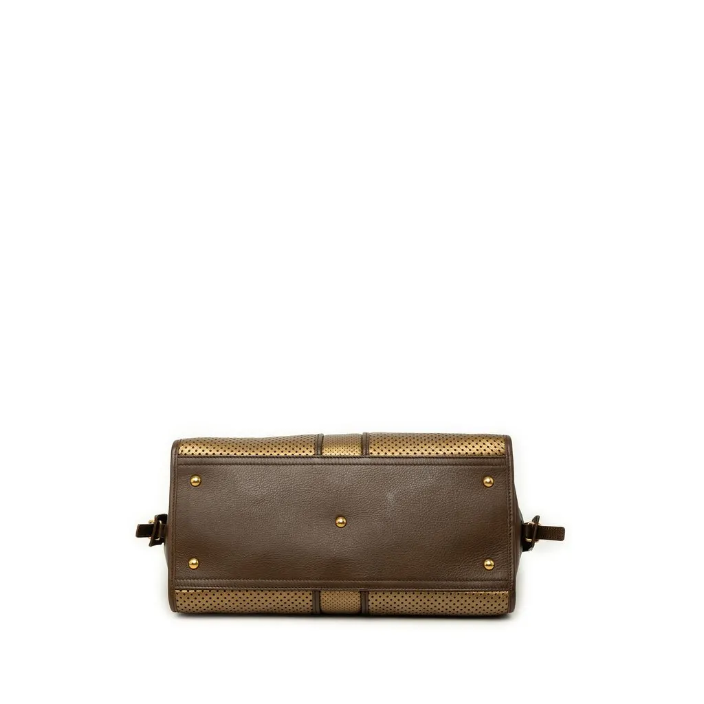 Saint Laurent Medium Perforated Metallic Leather Cabas Chyc Tote Gold Leather Very good - Inside View