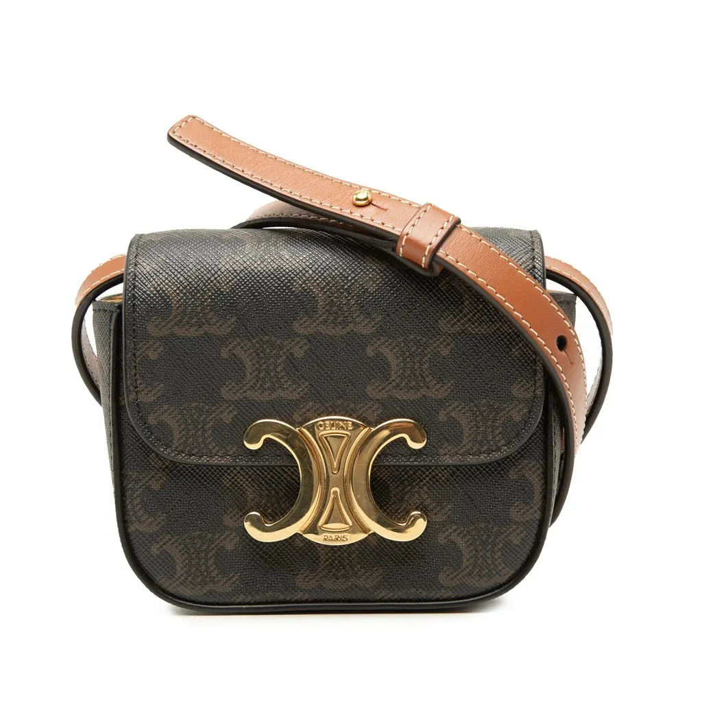 Celine Mini Triomphe Coated Canvas Claude Crossbody Brown Canvas Very good - Front View