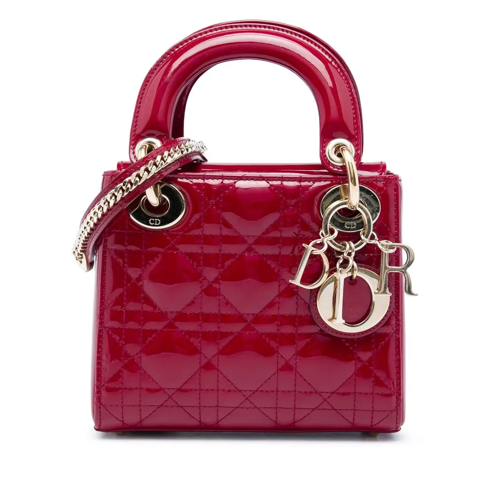 Dior Mini Patent Cannage Lady Dior Red Leather Very good - Front View