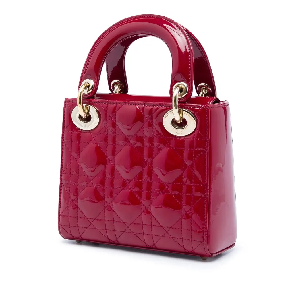 Dior Mini Patent Cannage Lady Dior Red Leather Very good - Back View