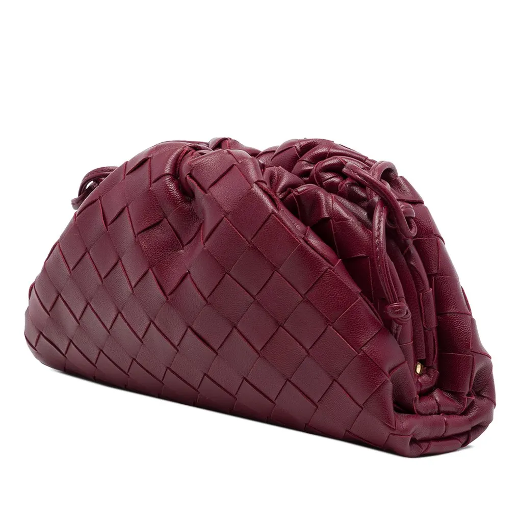 Bottega Veneta Nappa Intrecciato The Mini Pouch Crossbody Red Leather Very good - Back View