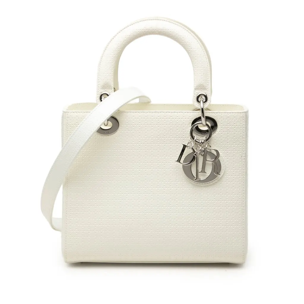 Dior Medium Patent Microcannage Lady Dior White Leather Very good - Front View