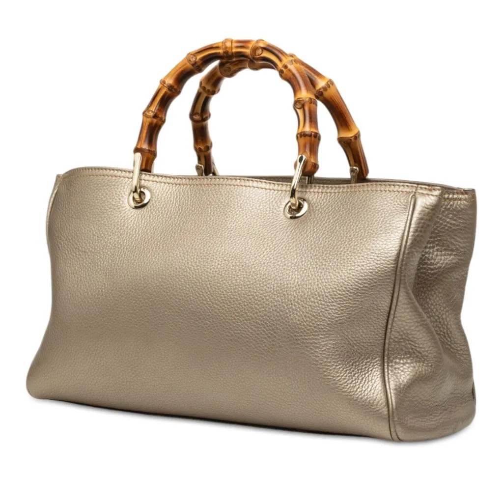 Gucci Medium Calfskin Bamboo Shopper Satchel Gold Leather Good - Back View