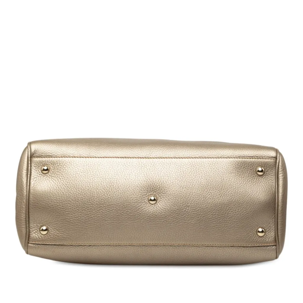 Gucci Medium Calfskin Bamboo Shopper Satchel Gold Leather Good - Inside View