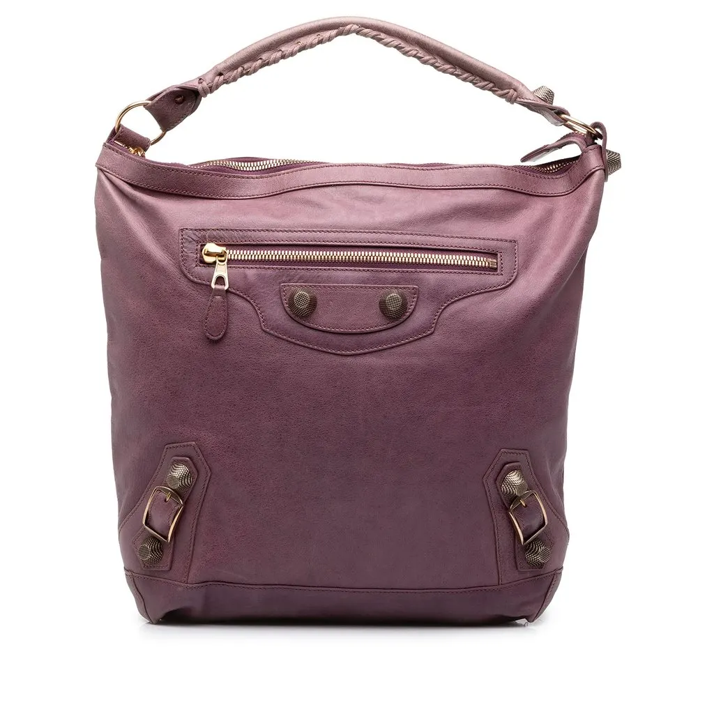 Balenciaga Lambskin Motocross Giant 21 Day Shoulder Bag Purple Leather Very good - Front View