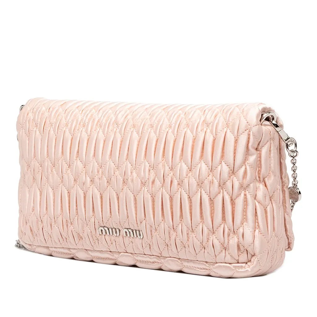 Miu Miu Matelasse Satin Crystal Chain Satchel Pink Satin Good - Back View