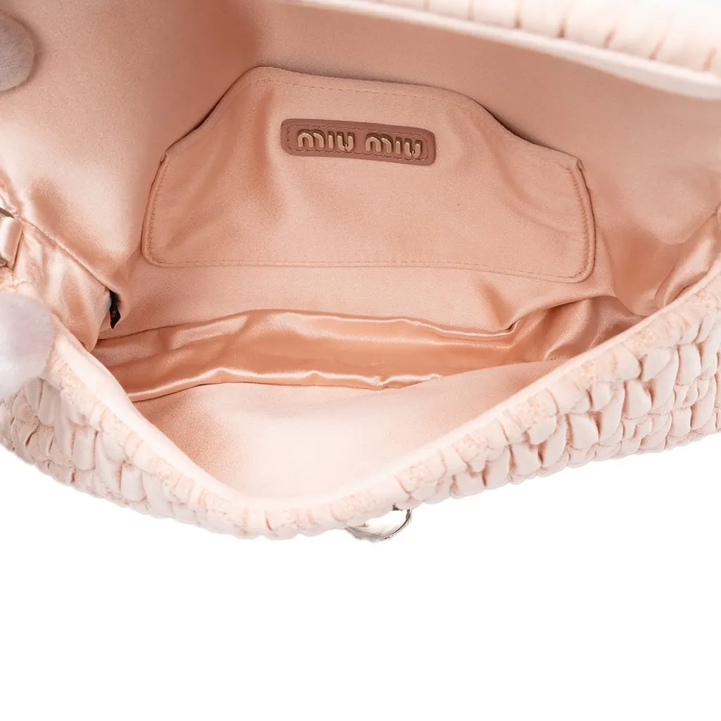 Miu Miu Matelasse Satin Crystal Chain Satchel Pink Satin Good - Model View
