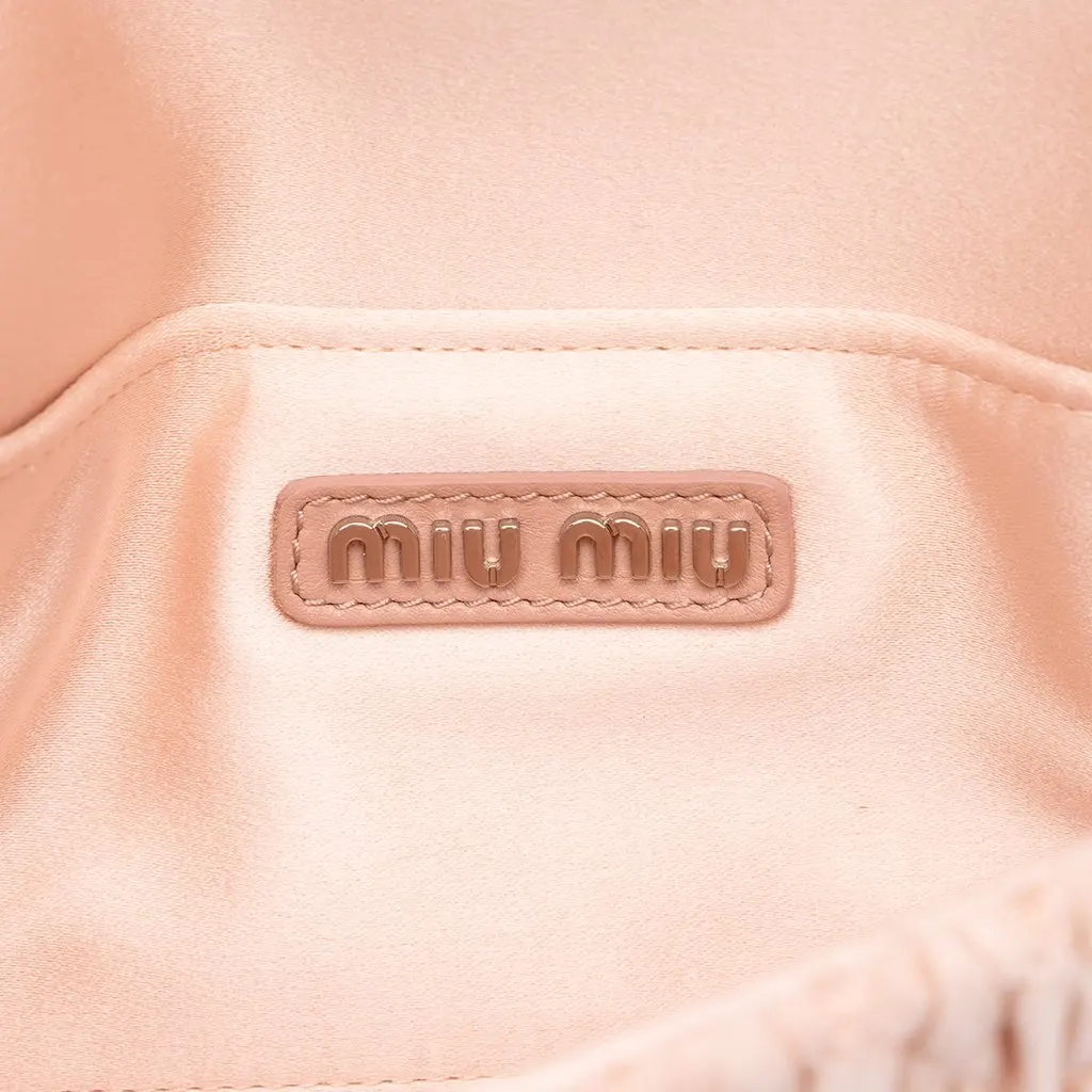 Miu Miu Matelasse Satin Crystal Chain Satchel Pink Satin Good - Box View