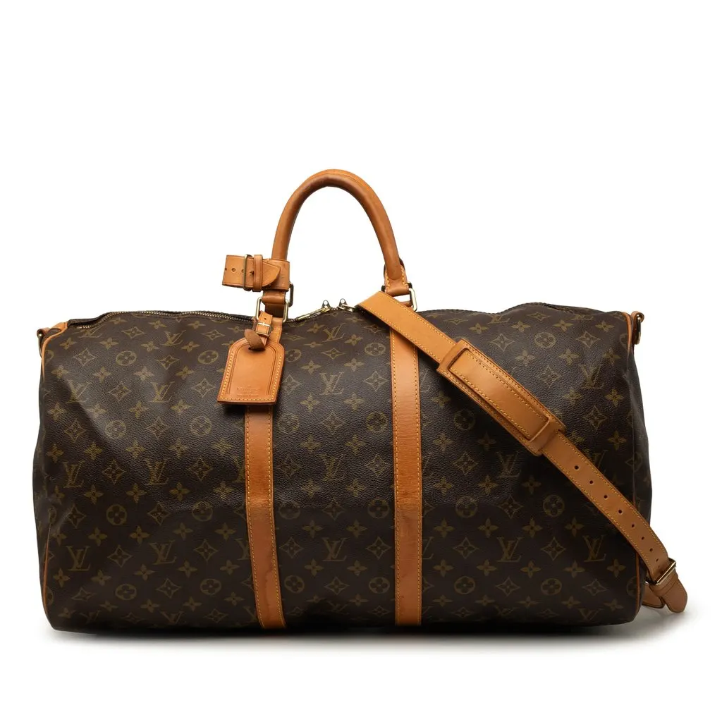 Louis Vuitton Monogram Keepall Bandouliere 55 Brown Canvas Good - Front View