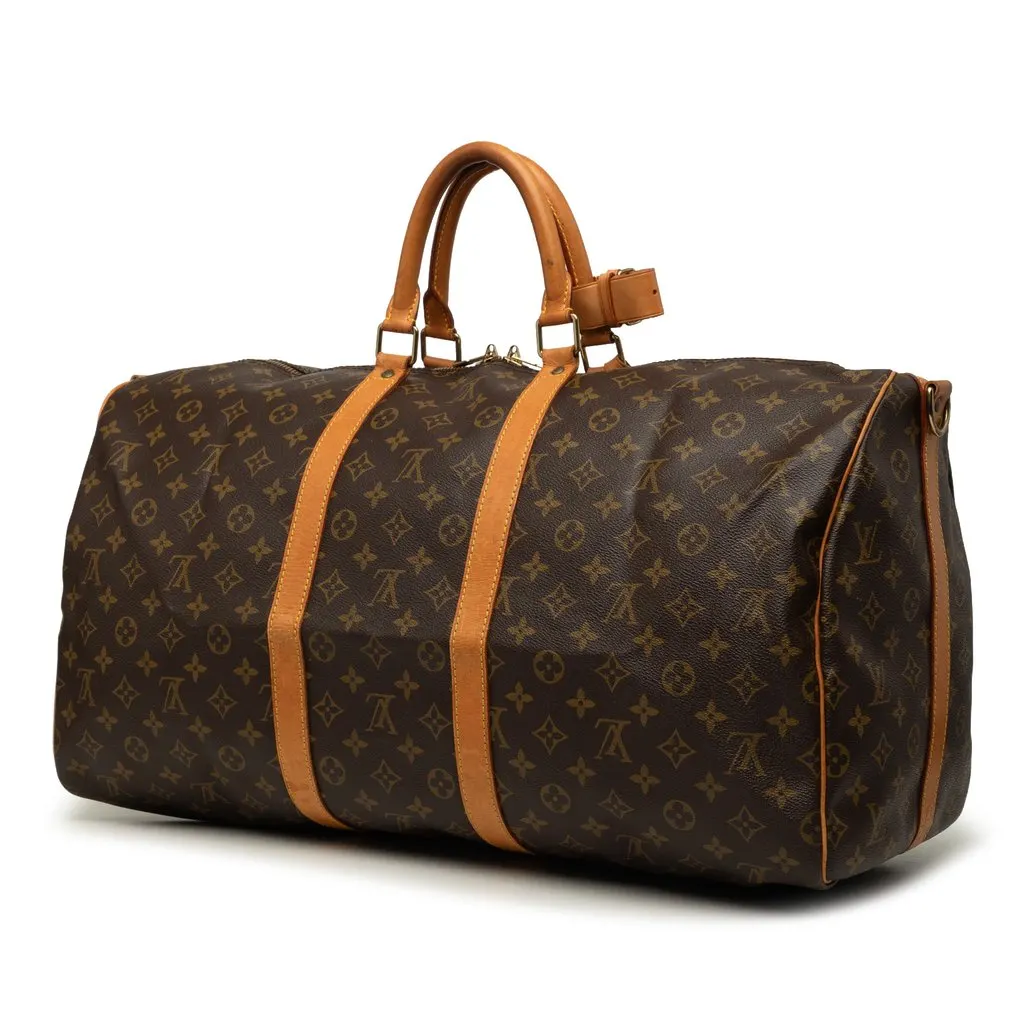 Louis Vuitton Monogram Keepall Bandouliere 55 Brown Canvas Good - Back View