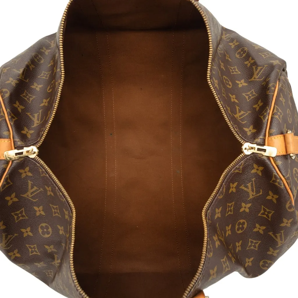 Louis Vuitton Monogram Keepall Bandouliere 55 Brown Canvas Good - Model View