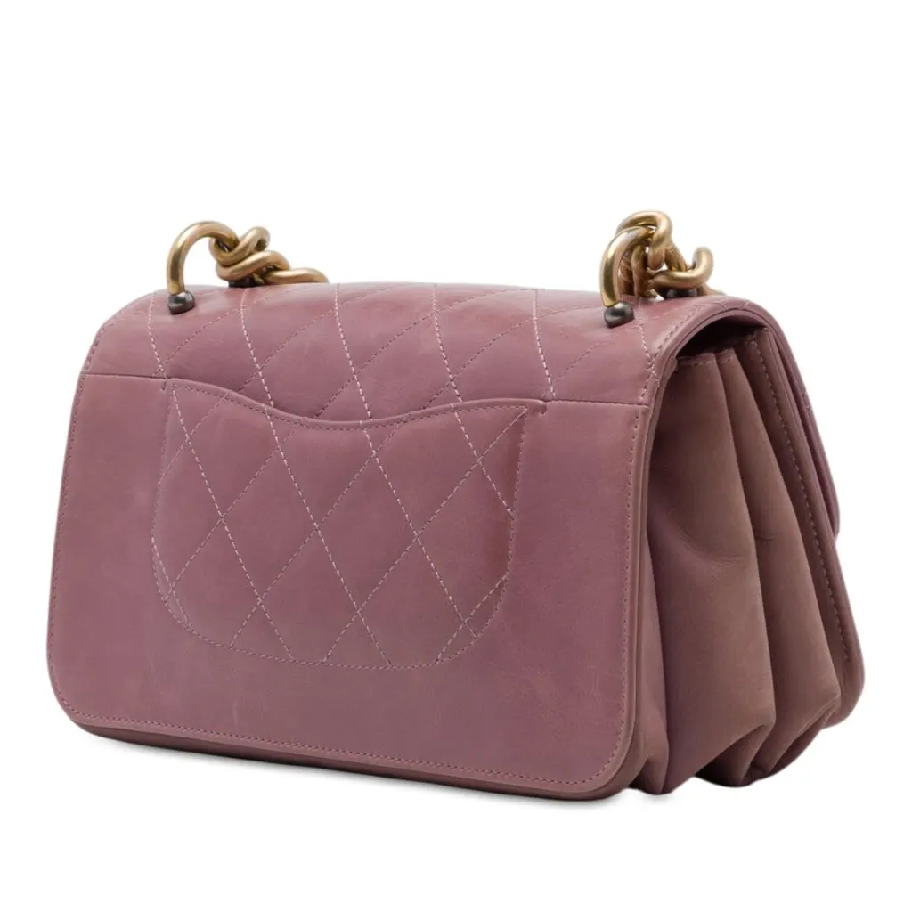 Chanel Paris Cosmopolite Small Aged Calfskin Straight Lined Flap Pink Leather Very good - Back View