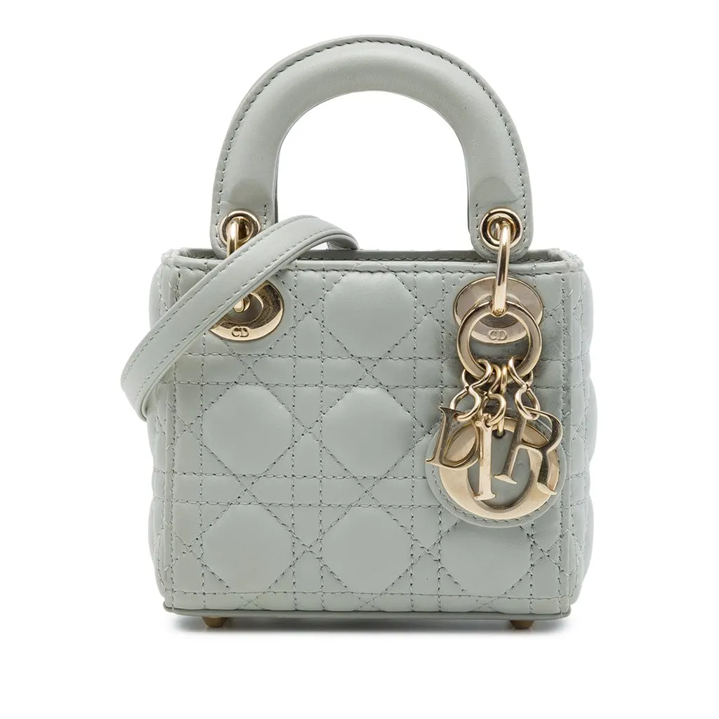 Dior Mini Lambskin Cannage Lady Dior Grey Leather Very good - Front View