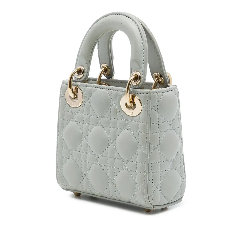 Dior Mini Lambskin Cannage Lady Dior Grey Leather Very good - Back View