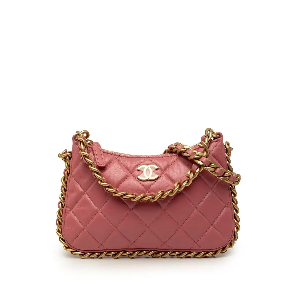 Chanel CC Quilted Lambskin Trendy Chain Around Hobo Pink Leather Very good - Front View