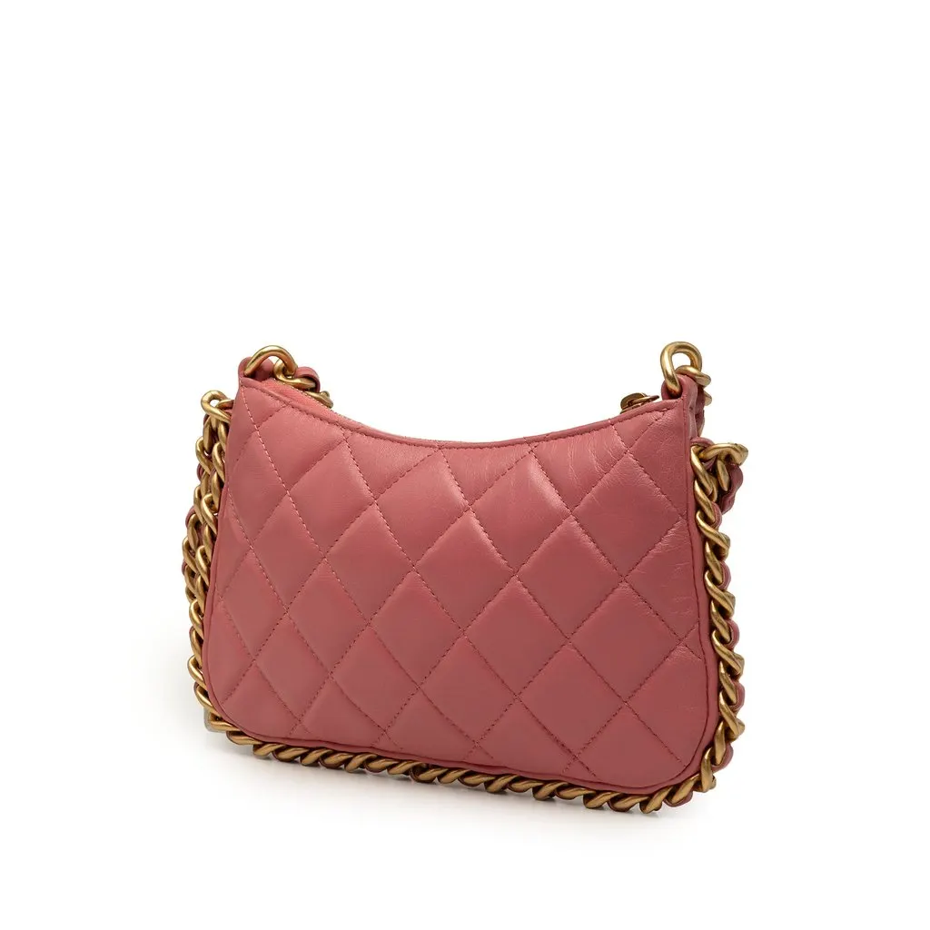 Chanel CC Quilted Lambskin Trendy Chain Around Hobo Pink Leather Very good - Back View