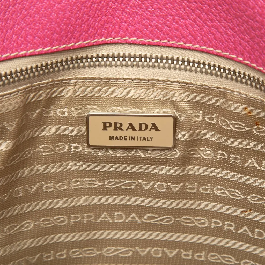 Prada Studded Leather Trimmed Canvas Front Pocket Tote Beige Canvas Very good - Box View