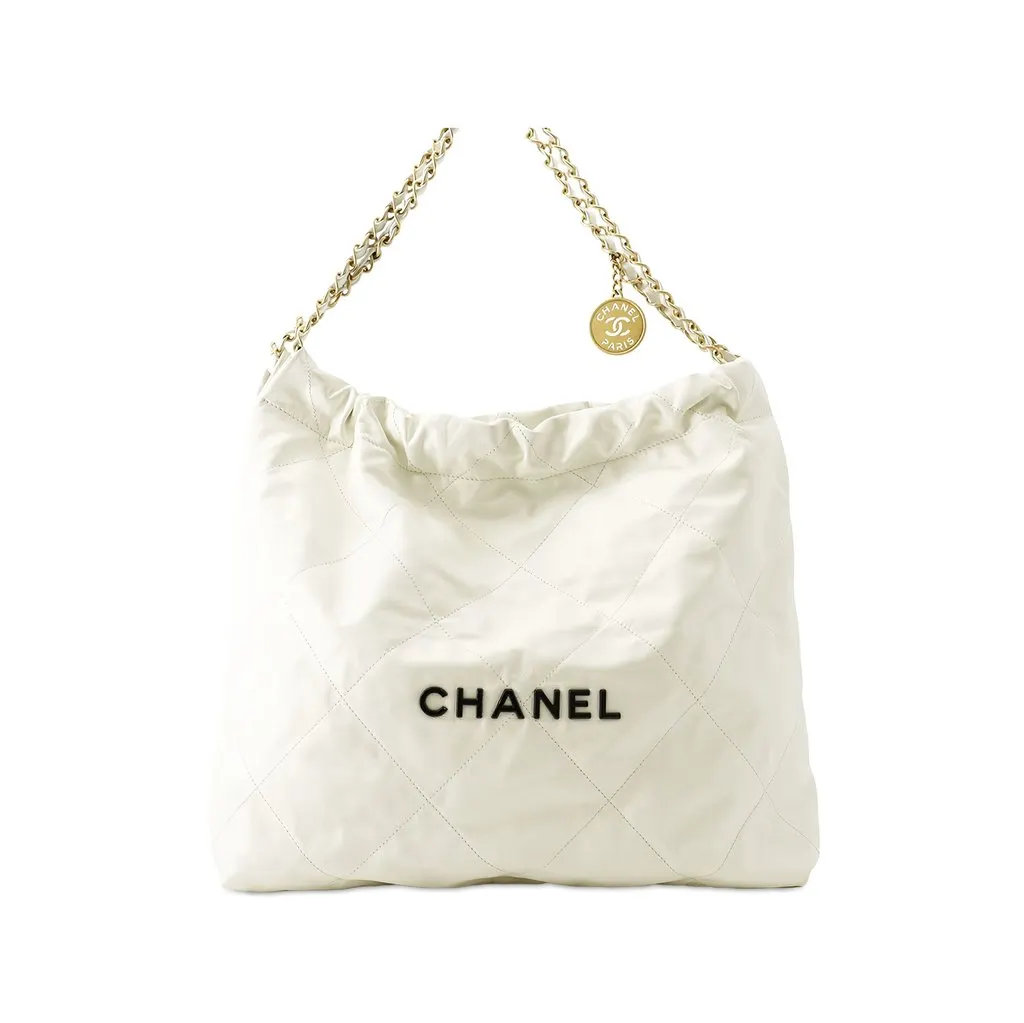 Chanel Small Quilted Shiny Calfskin 22 Handbag White Leather Very good - Front View