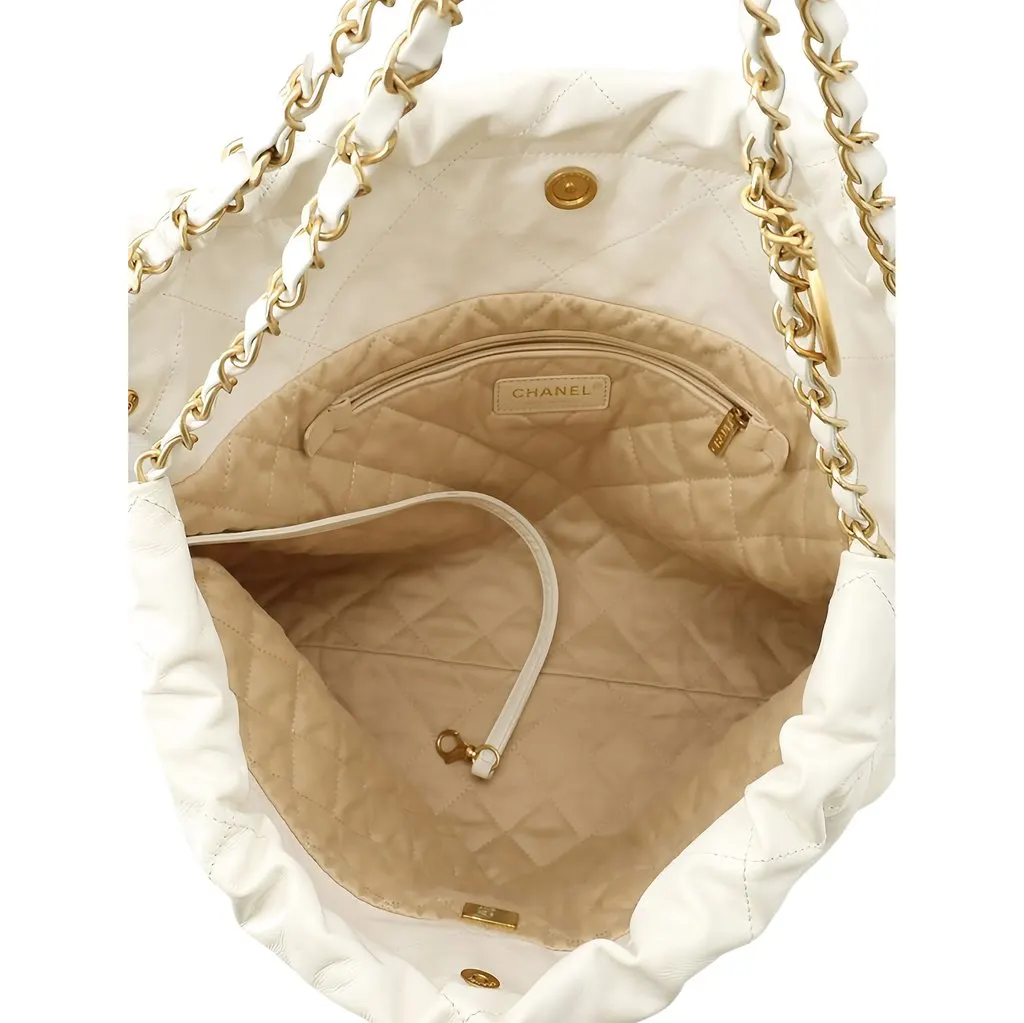 Chanel Small Quilted Shiny Calfskin 22 Handbag White Leather Very good - Model View