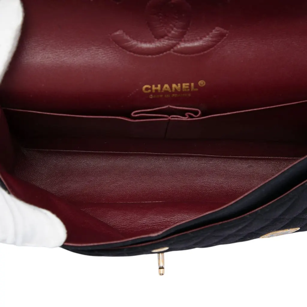 Chanel Paris Hamburg Medium Classic Jersey Coco Sailor Charms Double Flap Black Very good - Model View