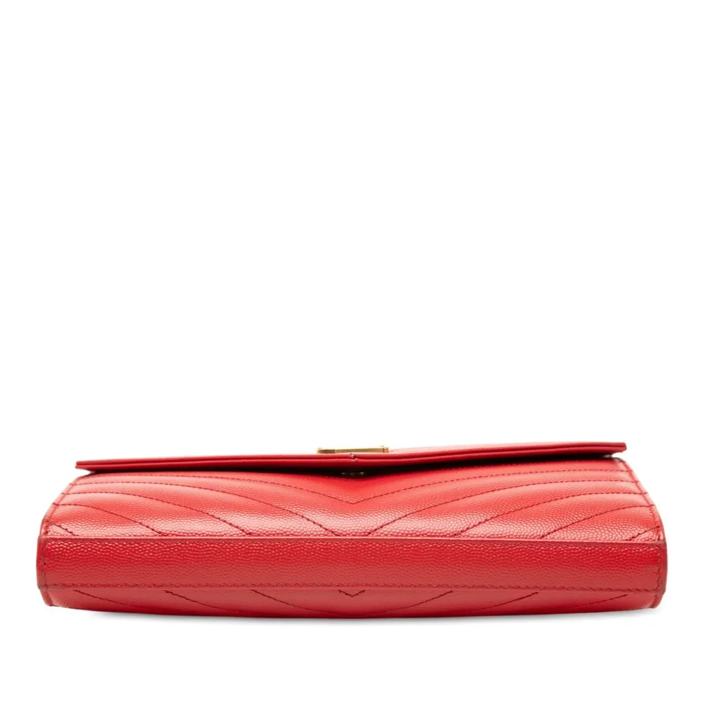 Saint Laurent Grain De Poudre Chevron Monogram Envelope Wallet on Chain Red Leather Very good - Inside View