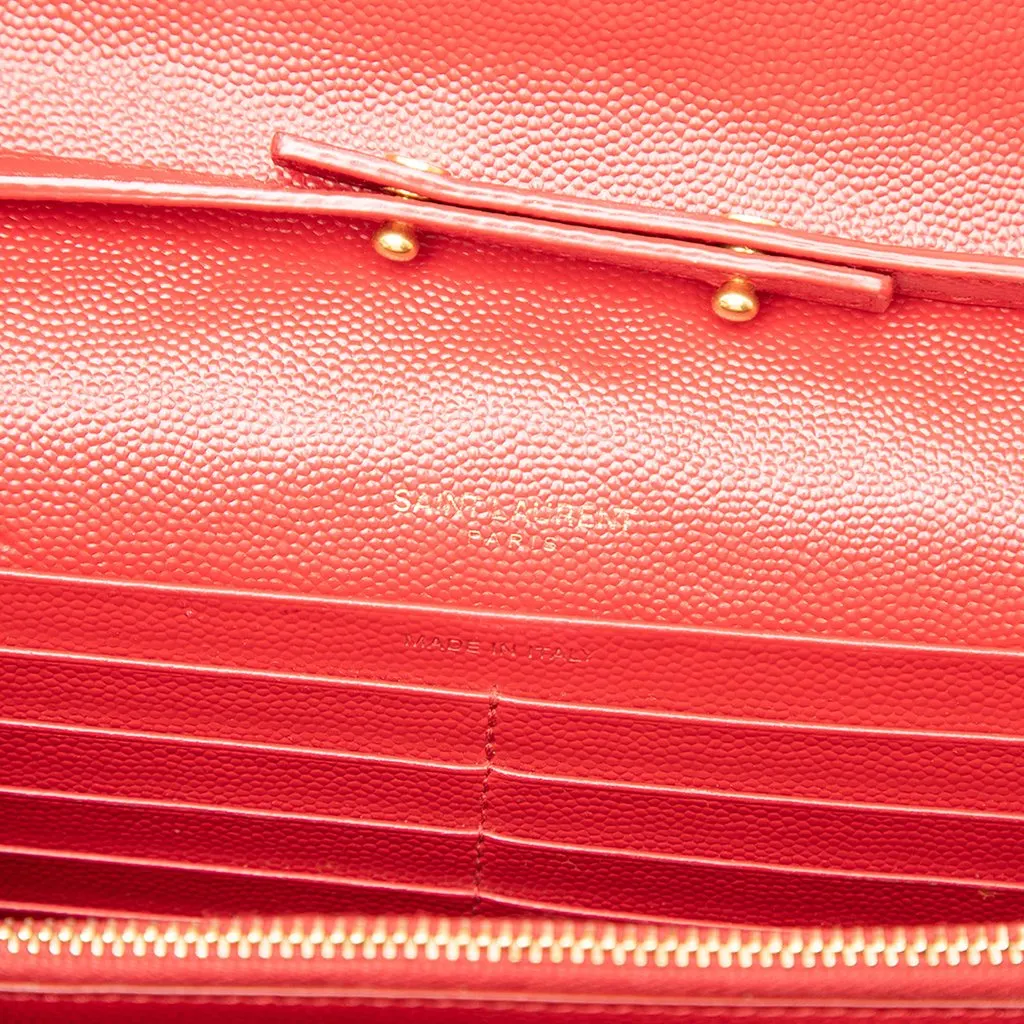 Saint Laurent Grain De Poudre Chevron Monogram Envelope Wallet on Chain Red Leather Very good - Box View