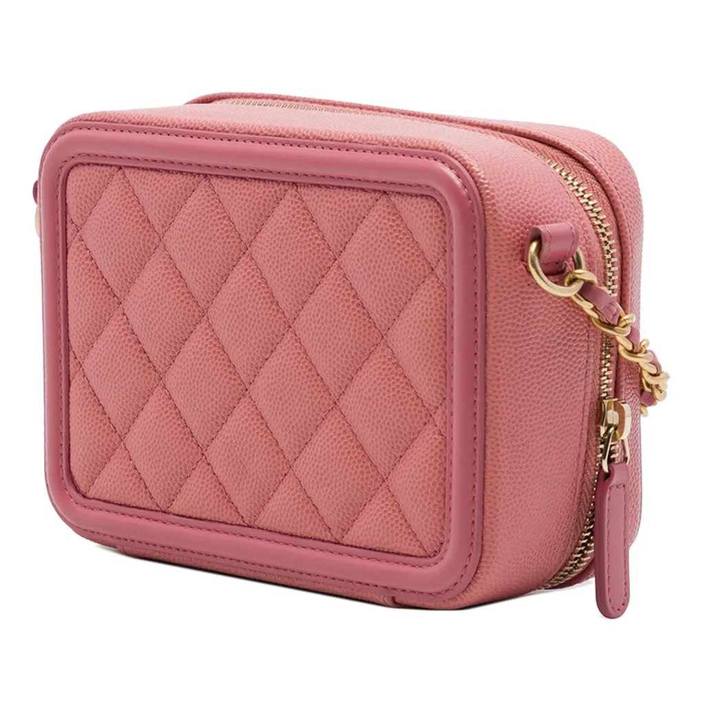 Chanel Caviar CC Filigree Vanity Clutch with Chain Pink Leather Very good - Back View