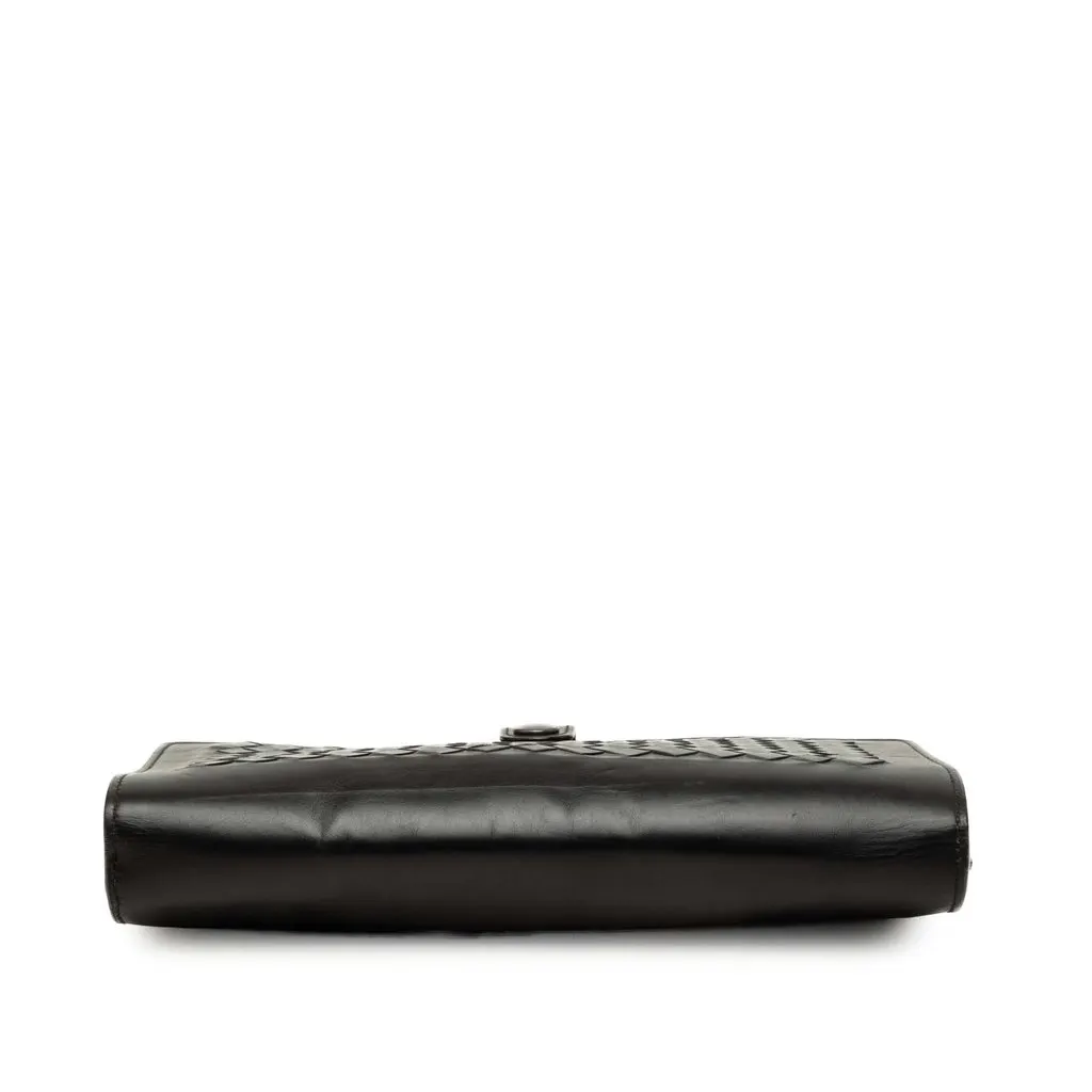Bottega Veneta Intrecciato Trimmed Nappa Clutch Black Leather Good - Inside View