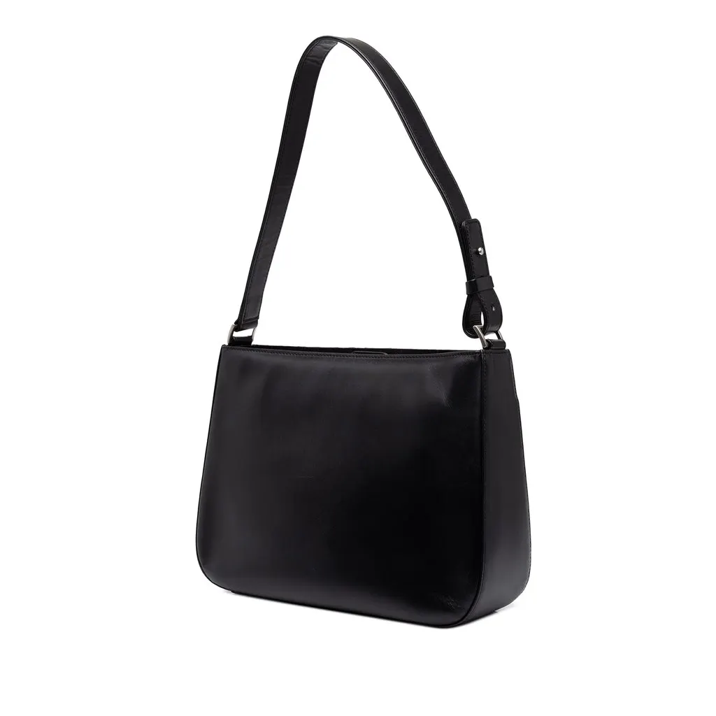 Burberry Nova Check Canvas Trimmed Leather Shoulder Bag Black Leather Good - Back View