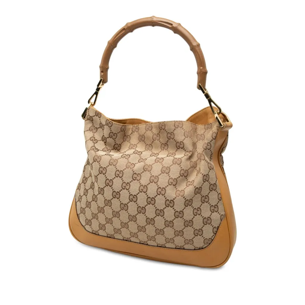 Gucci GG Canvas Bamboo Web Satchel Beige Very good - Back View