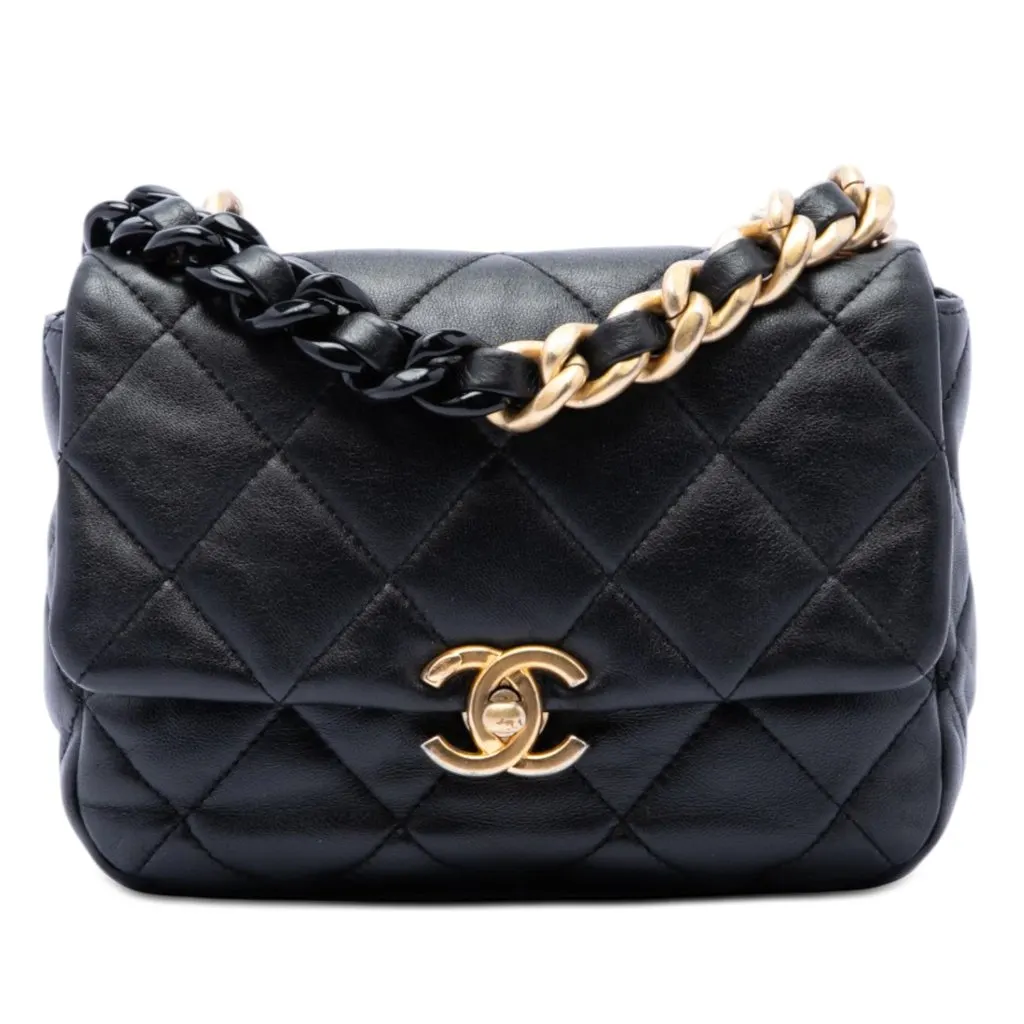 Chanel Mini Quilted Lambskin Candy Chain Flap Black Leather Very good - Front View