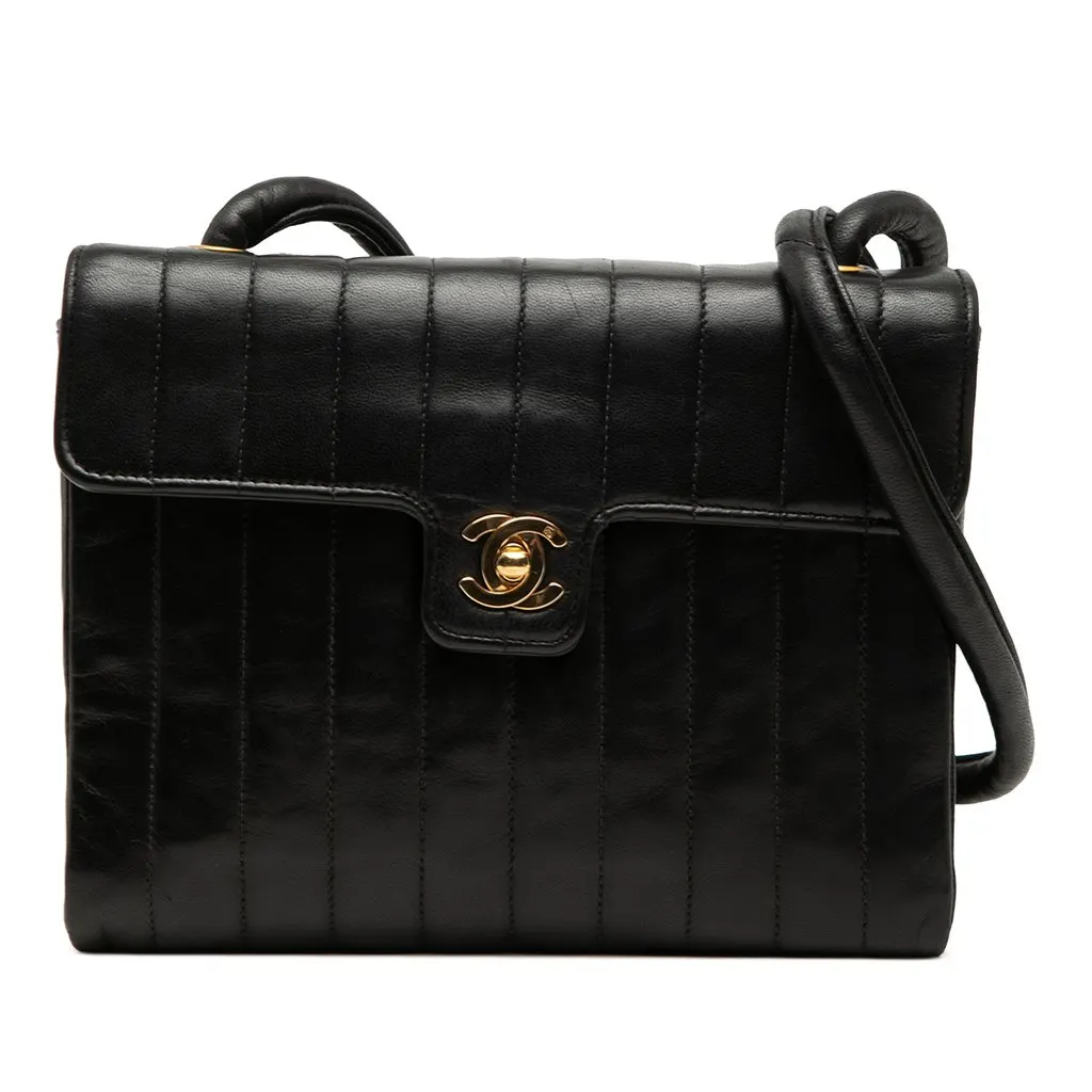 Chanel Small CC Vertical Quilted Lambskin Single Flap Black Leather Very good - Front View