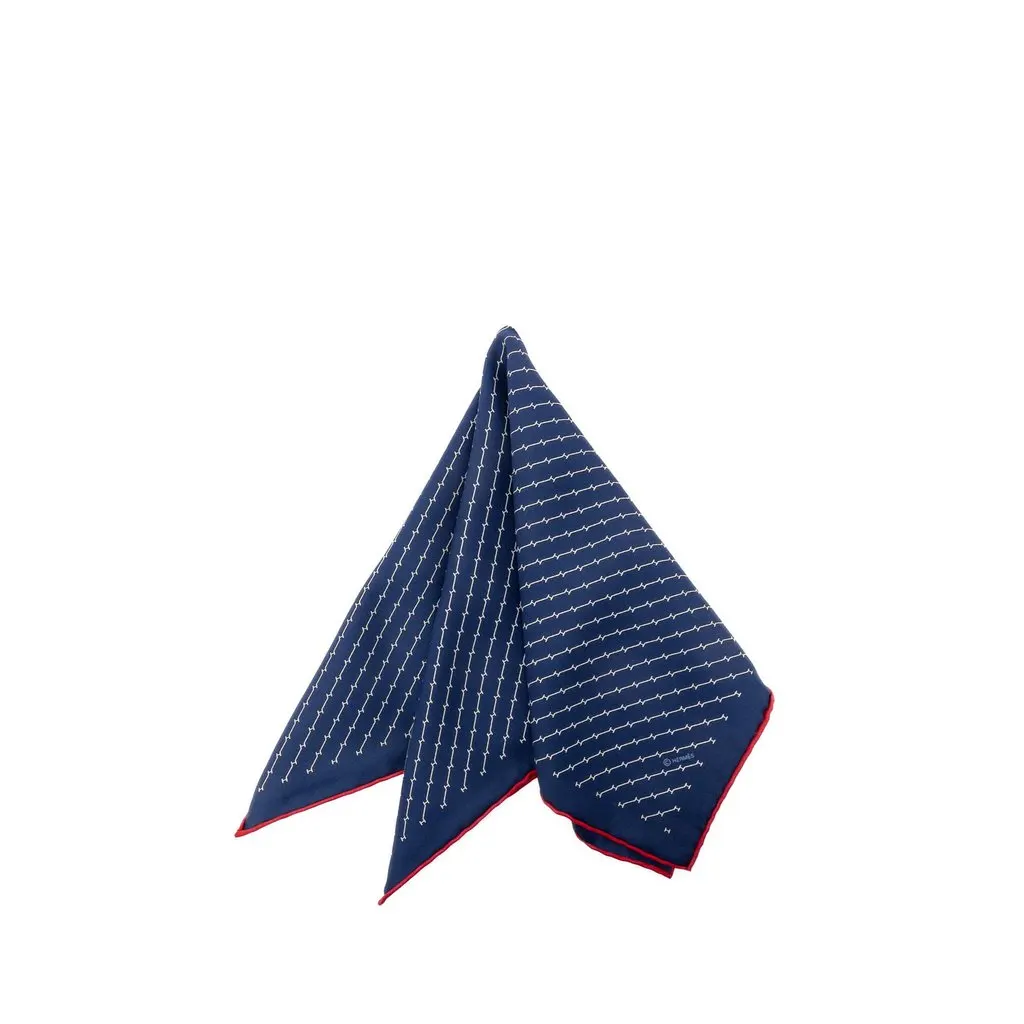 Hermès Geometric Pocket Square Silk Handkerchief Blue Never worn - Front View