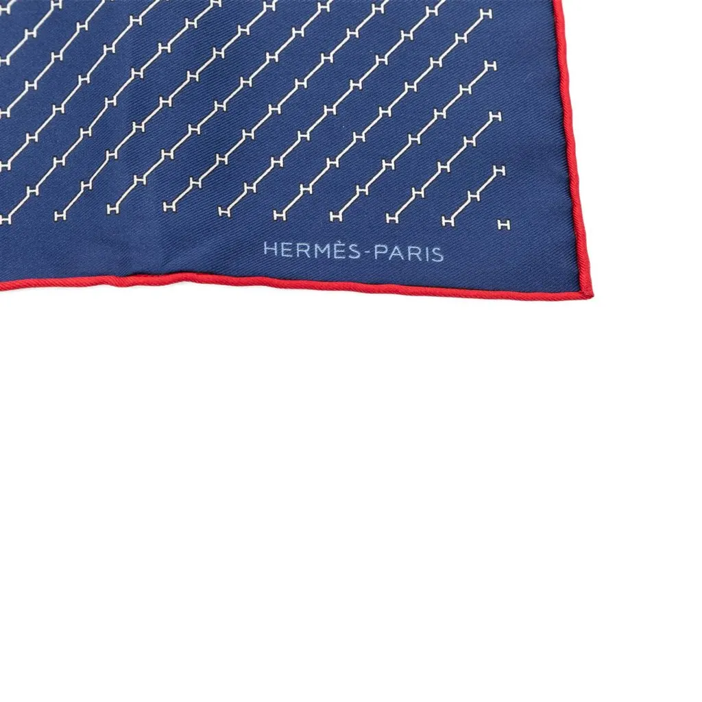 Hermès Geometric Pocket Square Silk Handkerchief Blue Never worn - Box View